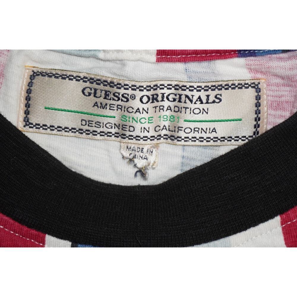 Vintage 90s Guess Shirt Extra Large Red Blue Mens Embroidered Cotton Striped - Picture 3 of 7